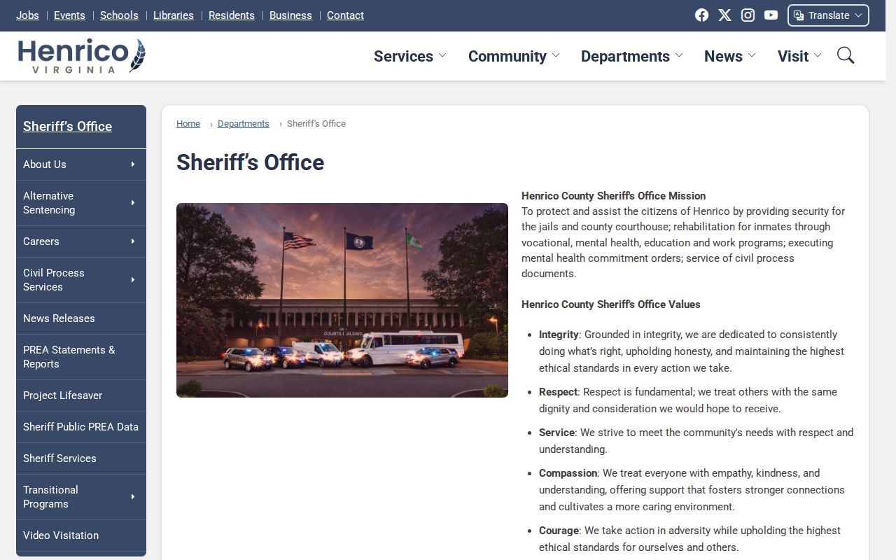 Henrico County criminal booking and Sheriff records services