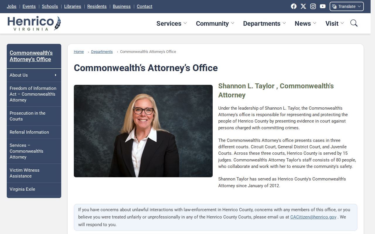 Henrico County criminal case prosecutor office information
