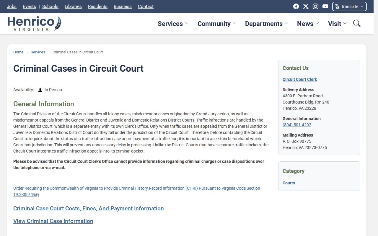 Henrico County Circuit Court criminal case guidance