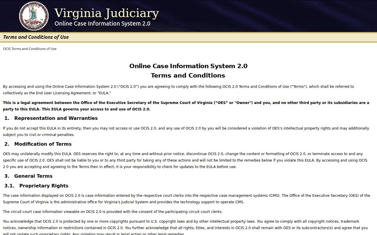 Henrico County criminal court record search fields in Virginia OCIS