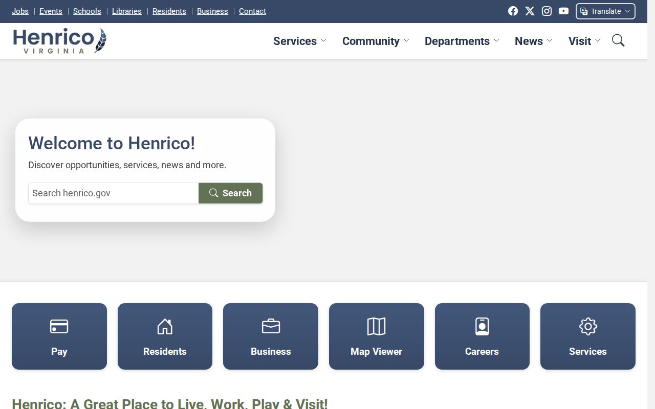 Henrico County criminal history government services entry page