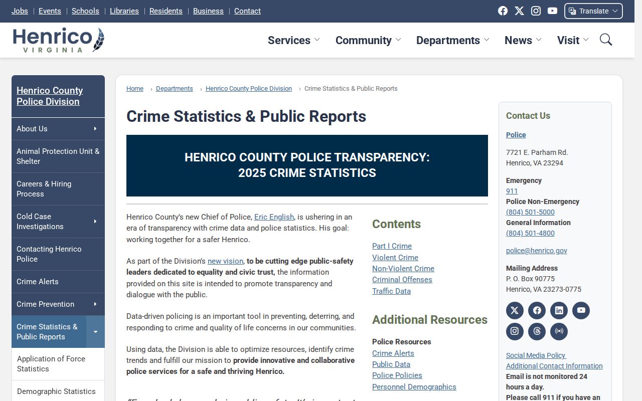 Henrico County criminal record context in the official crime statistics table