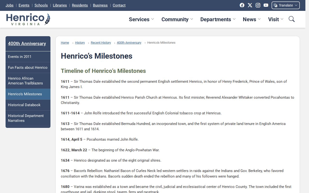 Henrico County criminal justice and courthouse history timeline
