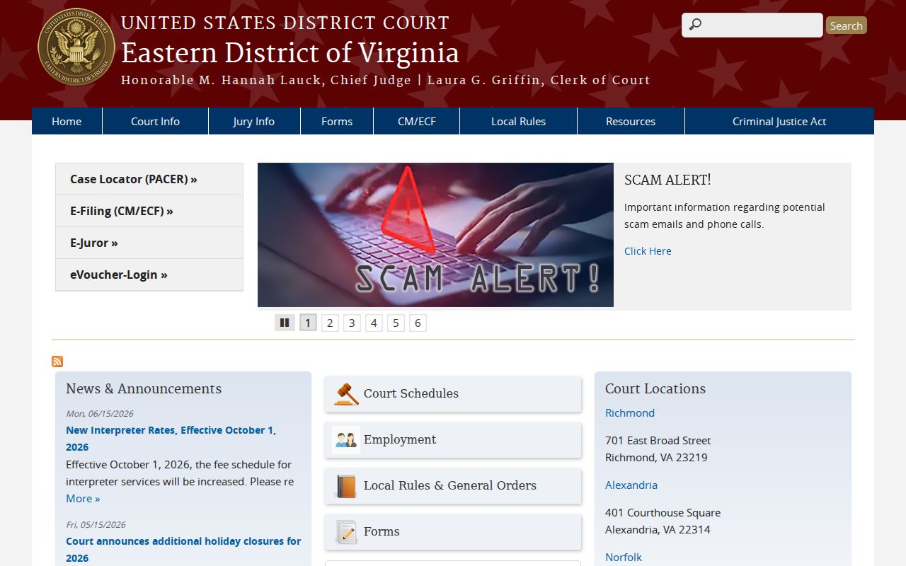 Henrico County federal criminal record court in the Eastern District of Virginia